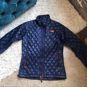 North Face Navy Blue and Orange Puffer Jacket